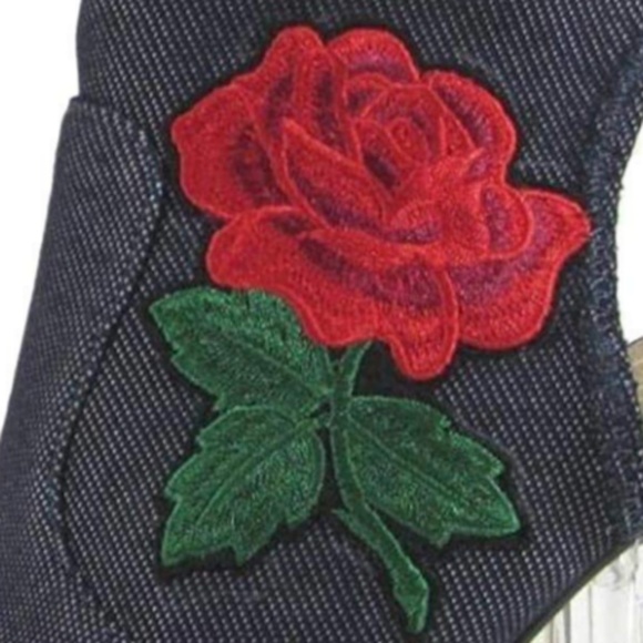 ROXANNE Denim Peep Toe Embroidered Ankle Boots - Picture 5 of 5